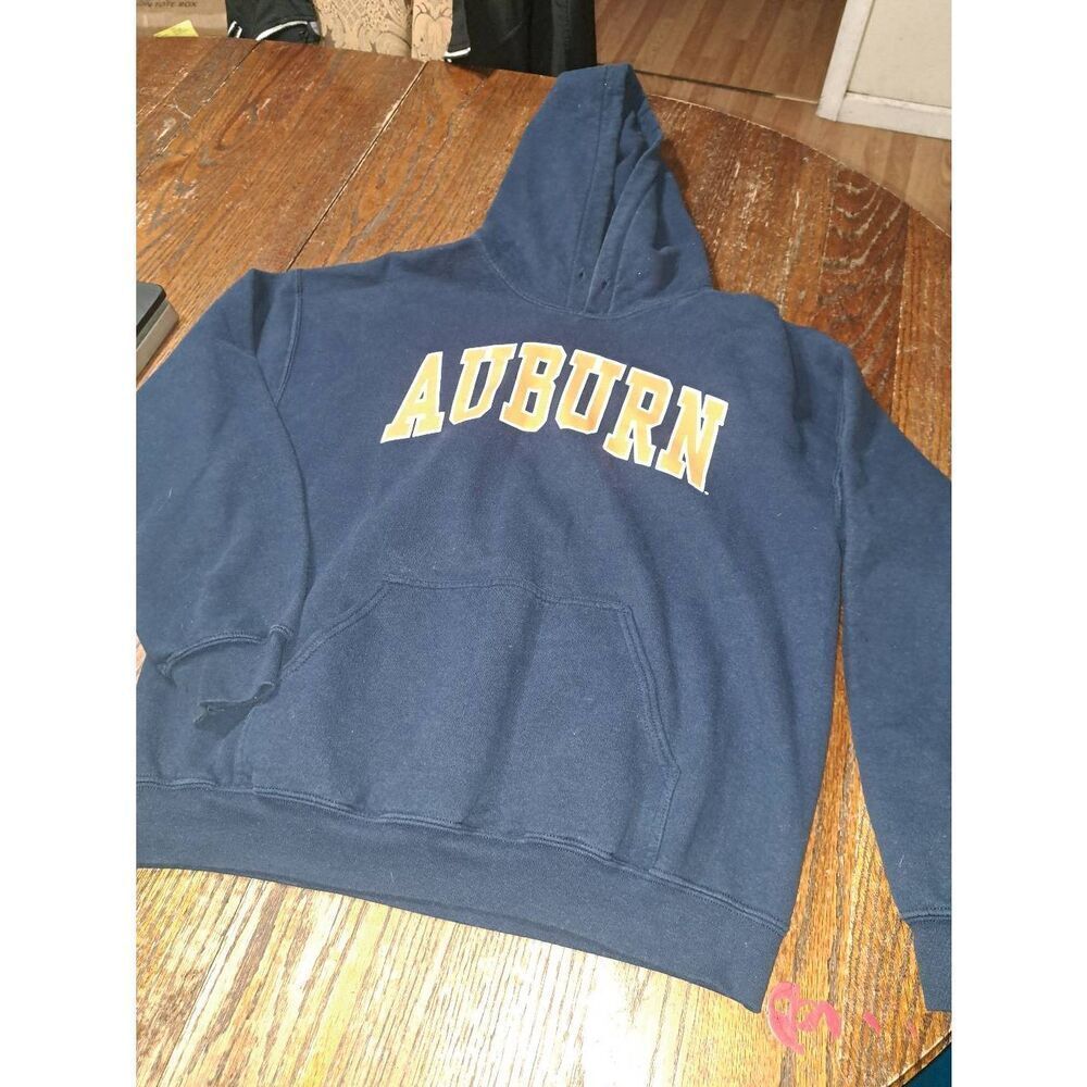 Large Auburn Long Sleeve Pullover Sweatshirt Fleece Gildan Hoodie Blue Orange